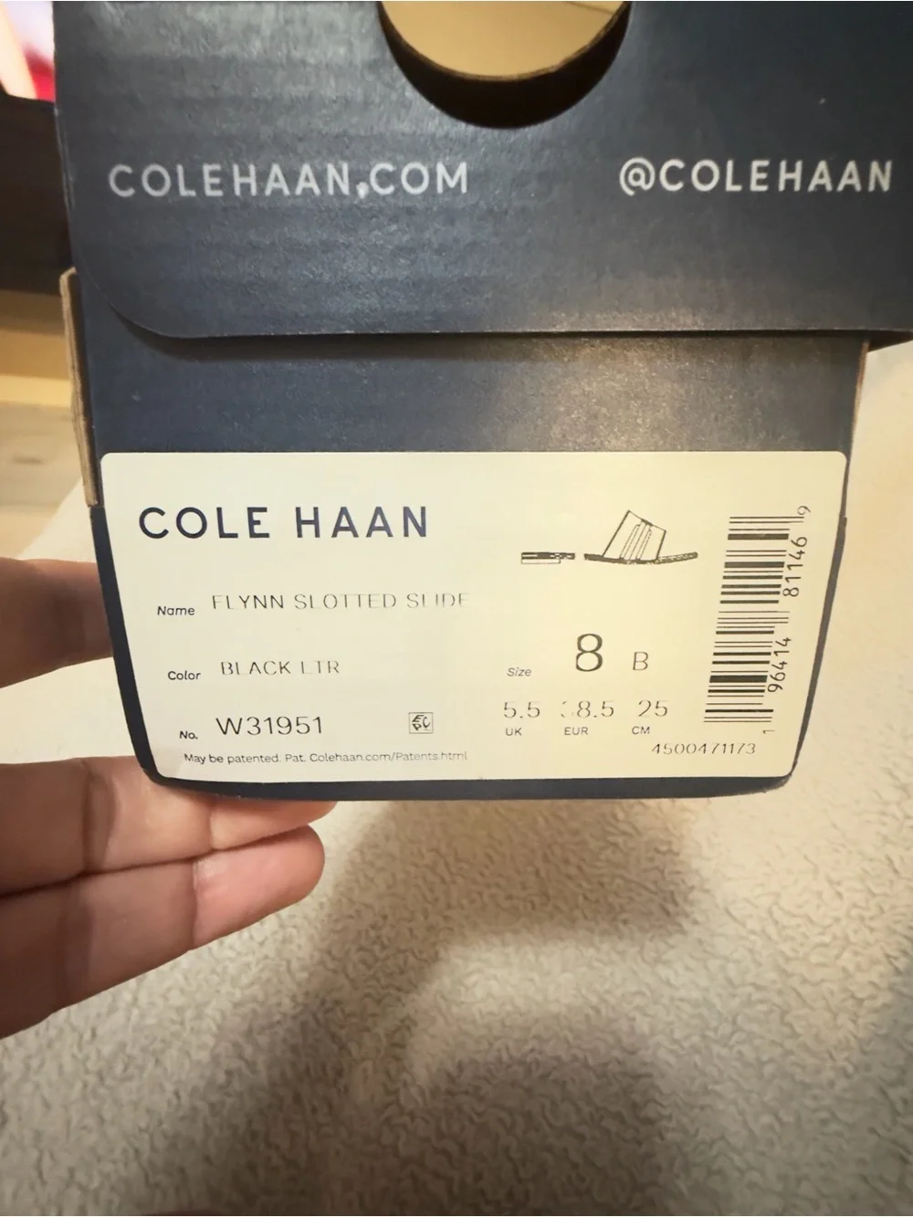 Cole Haan Flynn Slide Sandal Black Leather Woven Comfort Flat Size 8 New in Box!